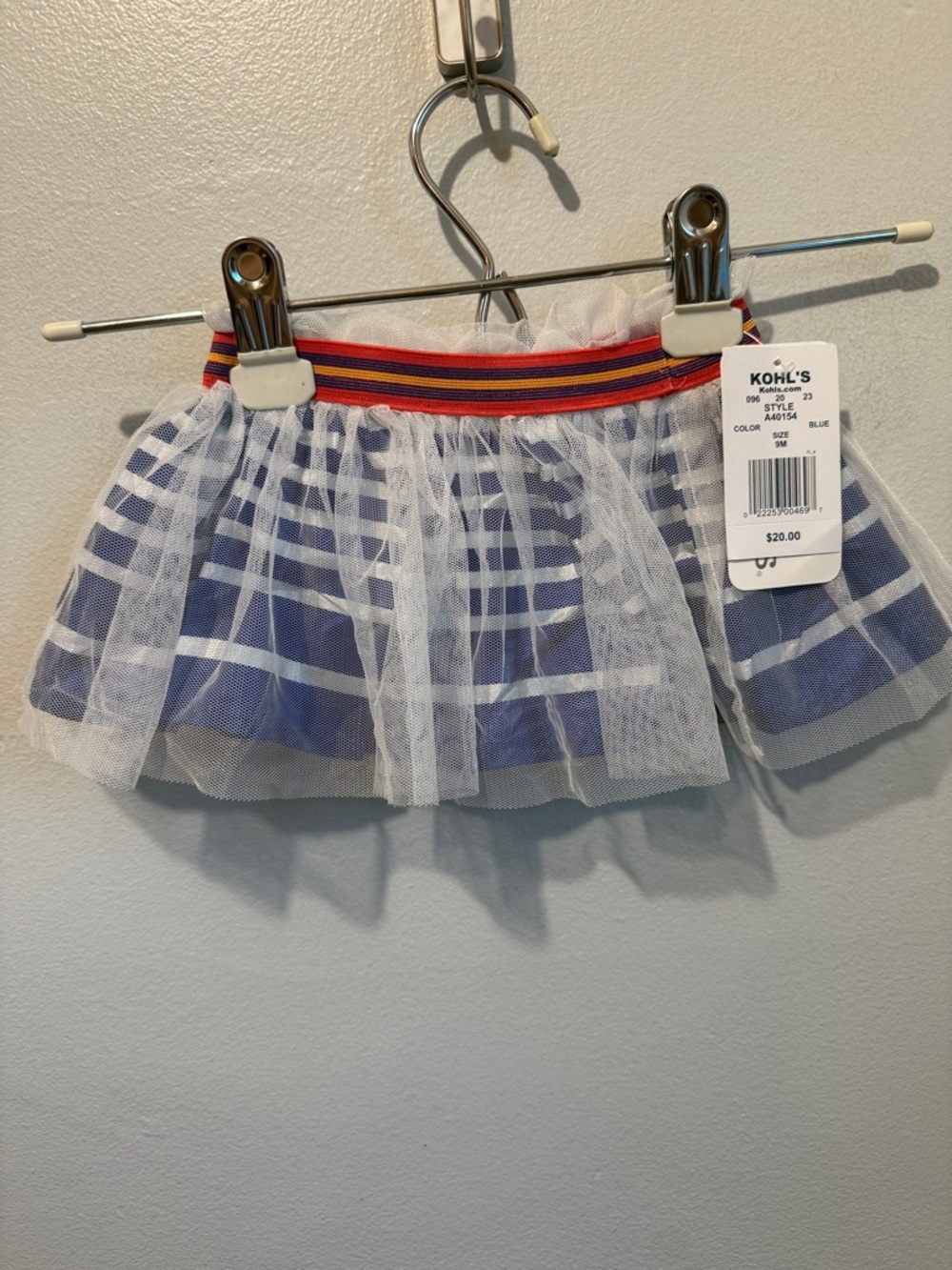 Baby Starters 9 Months Blue Stripe Tulle Skirt with Rainbow Waistband